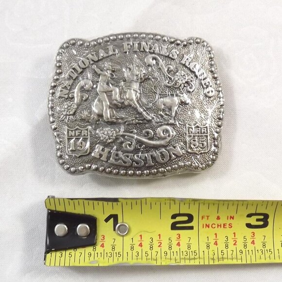 NOS 1985 Hesston National Finals Rodeo Miniature Cowboy Belt Buckle - Picture 7 of 10